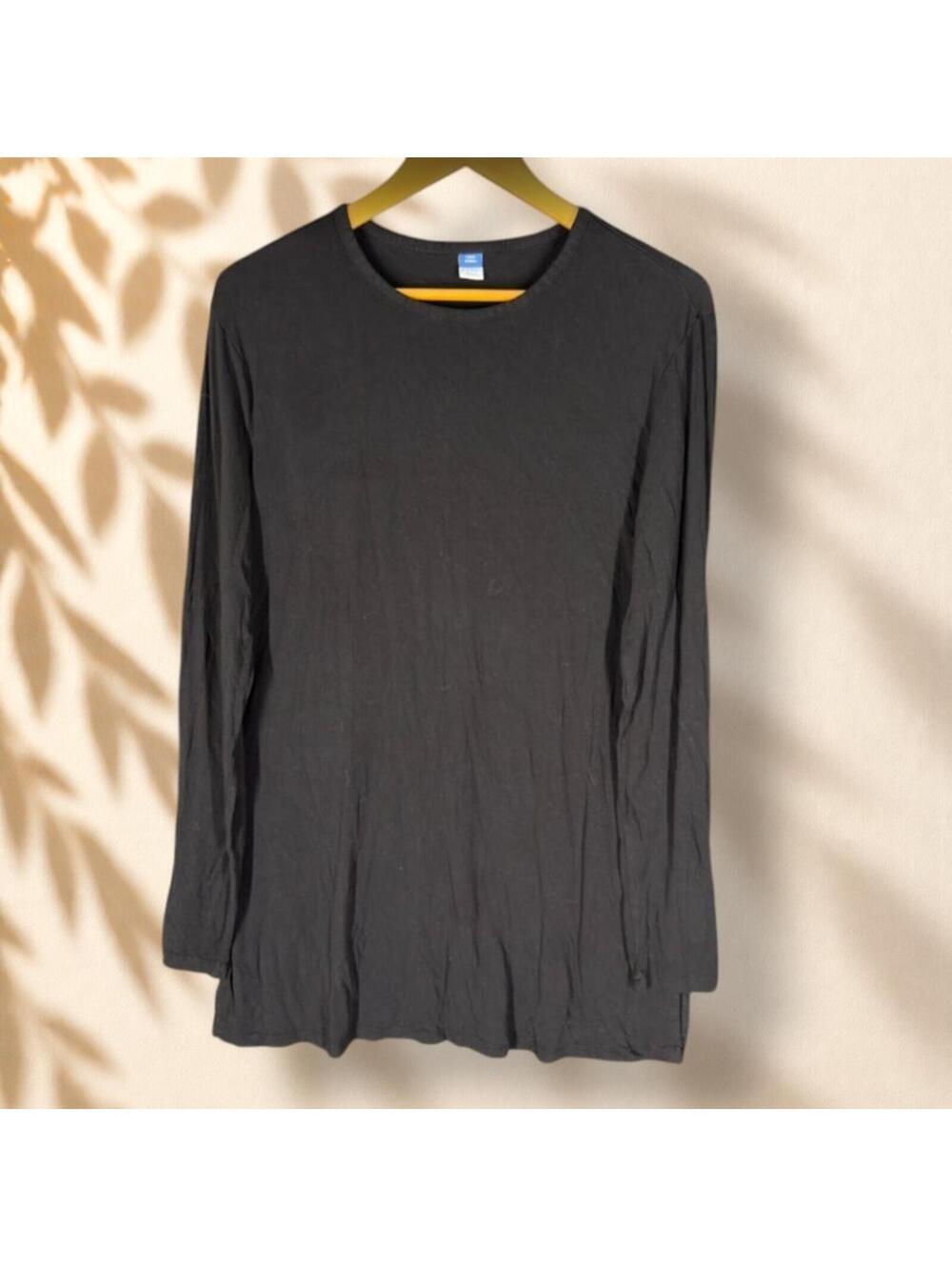 Old Navy T-Shirt Women M Tall Black Long Sleeve Round Neck Rayon Casual Stretch